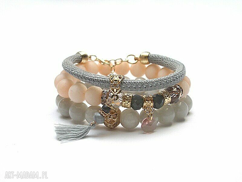 Grey and peach vol set jadeity rzemień skóra chwost komplet