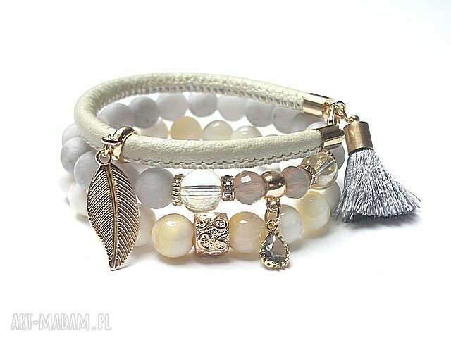 Grey and vanilla vol set skóra rzemień chwost kamienie minerały