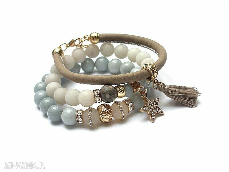 Komplet 3 bransoletek Light pastel colours vol. 10 jadeit i agat z cyrkoniami