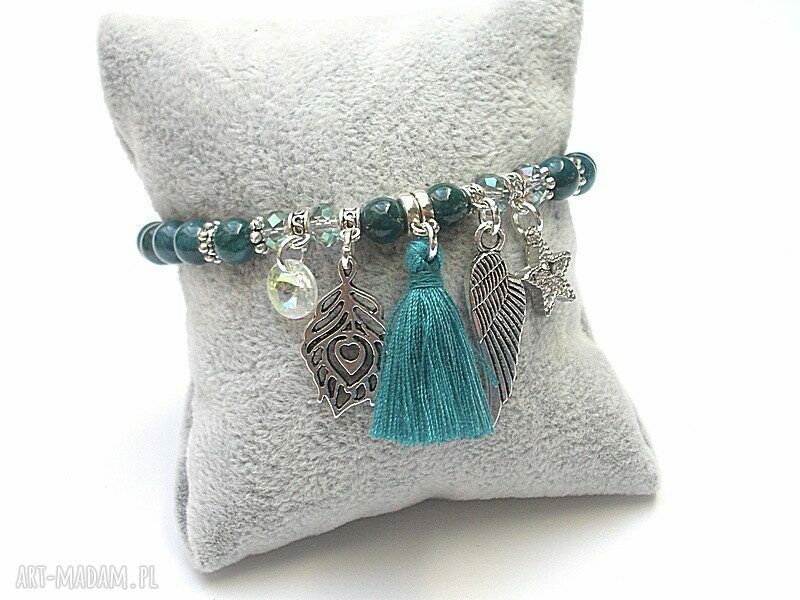 Sea green vol. 2 bransoletka boho z jadeitu, chwostem i srebrnymi elementami (16 16,5 cm)