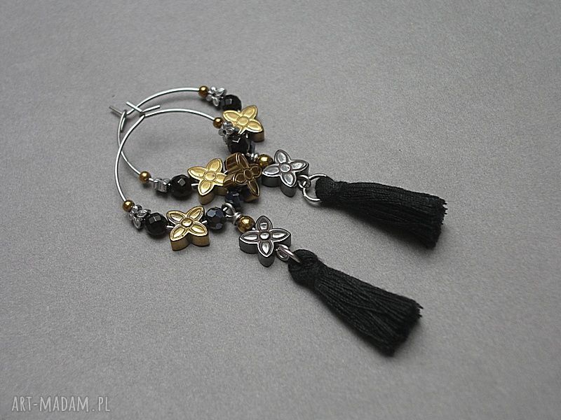 Alloys Collection boho black vol. 2 kolczyki ze stali szlachetnej z onyksami i hematytami