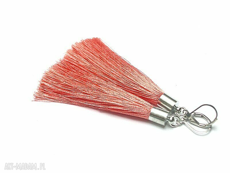 Kolczyki boho red grappa z chwostów i srebrnych elementów, 8,5 cm