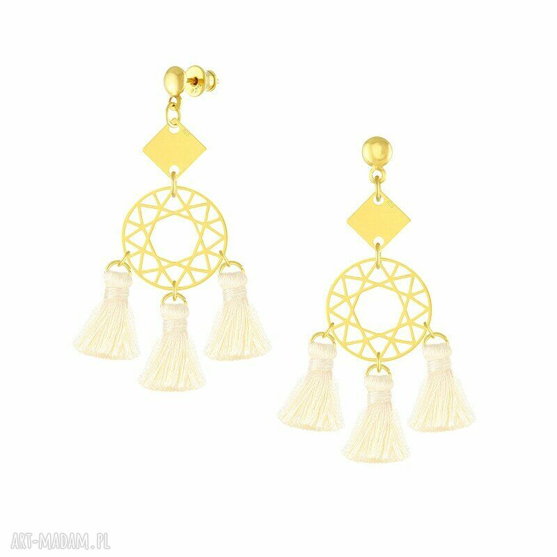 Kolczyki łapaczem snów boho łapacz pozłacane srebro chwosty