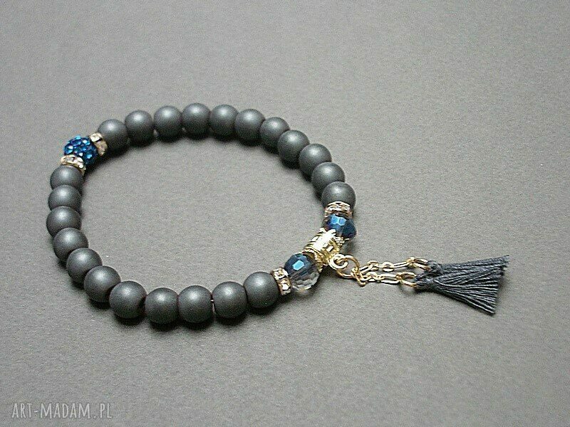 Troki grey bransoletka boho z matowym hematytem i chwostami