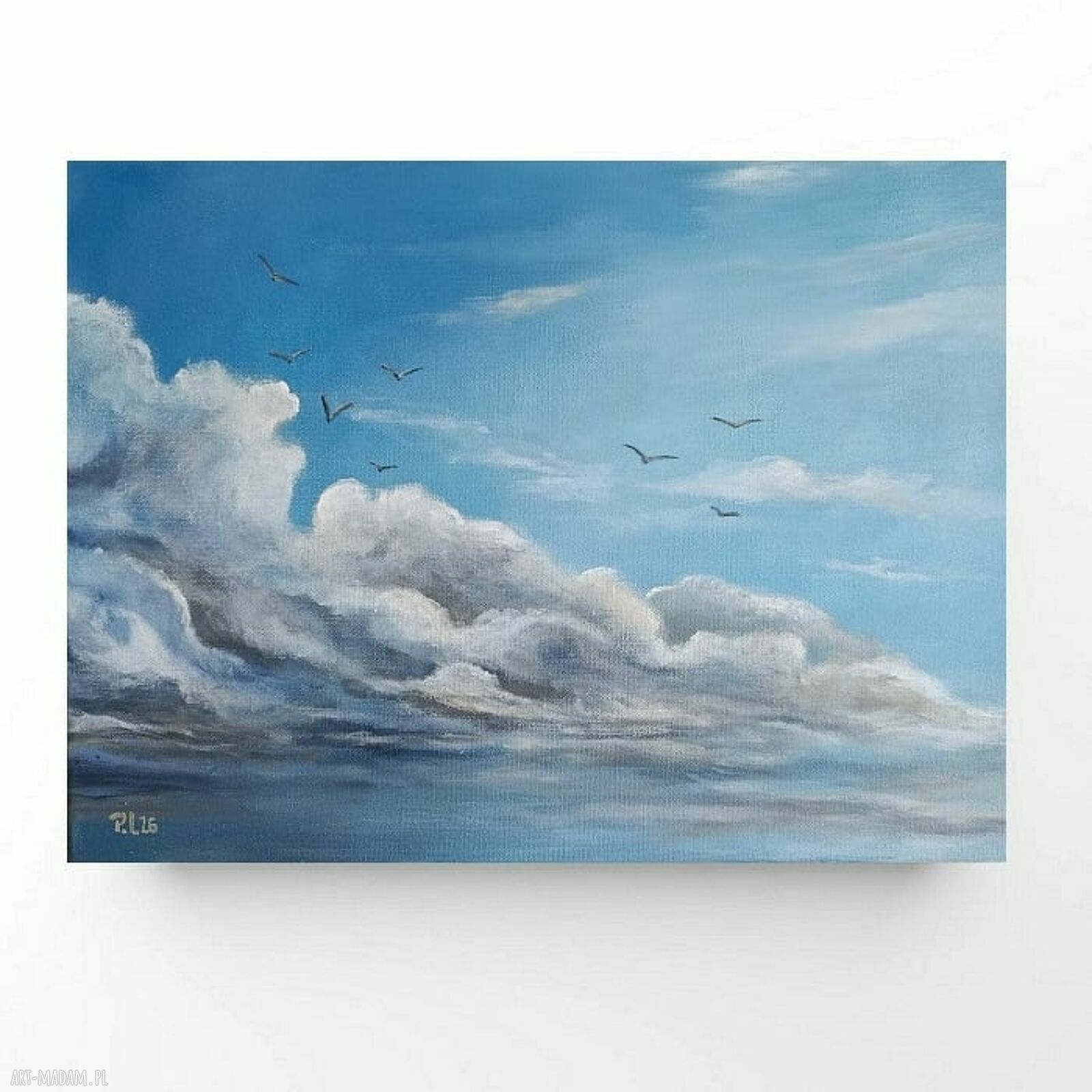 Cichy Poranek - obraz akrylowy 30x40 cm z ptakami i chmurami