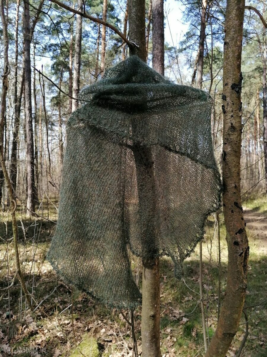 Moherowa chusta w leśnej zieleni - ciepła i lekka