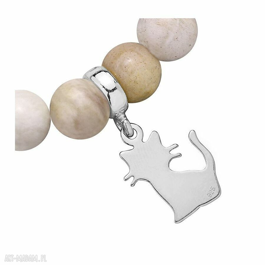 bransoletki: cielista bransoletka ze srebrnym kotkiem Ręcznie wykonane