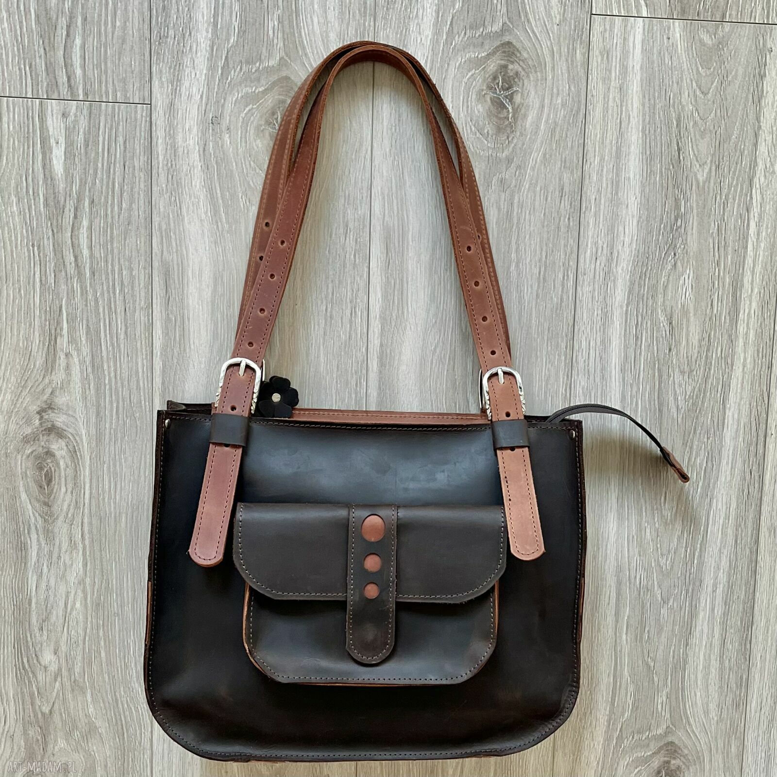 Ciemno brązowa torba skórzana ramię shopperka damska skóry