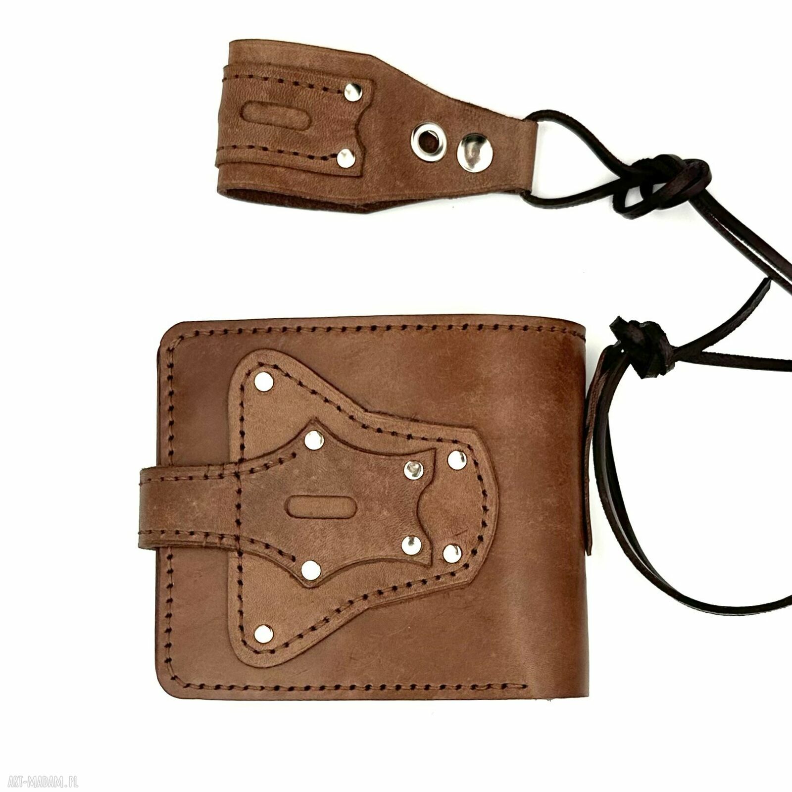 portfele: Ciemno brązowy portfel motocyklisty skórzany ręcznie uszyty. handmade