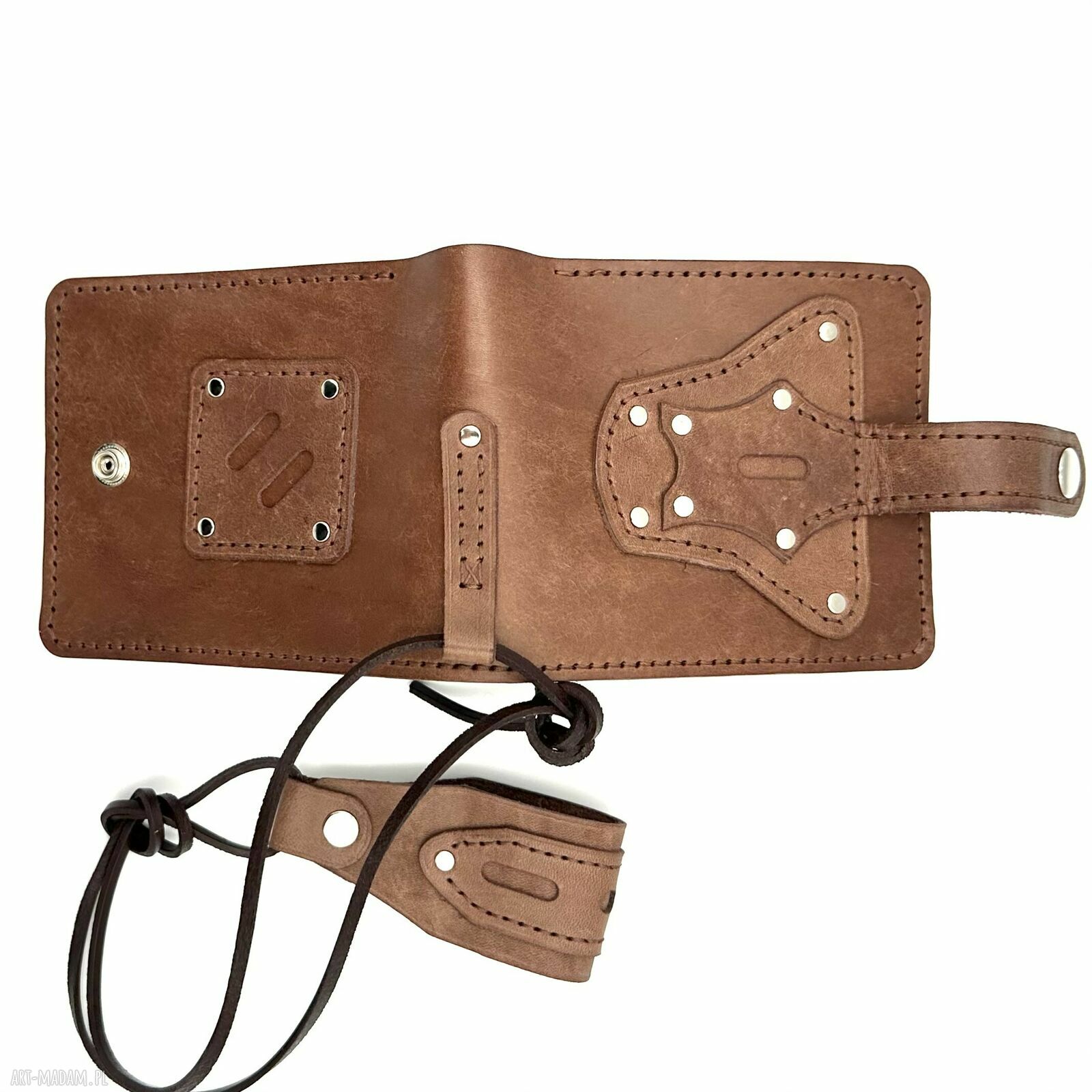 portfele: Ciemno brązowy portfel motocyklisty skórzany ręcznie uszyty. handmade