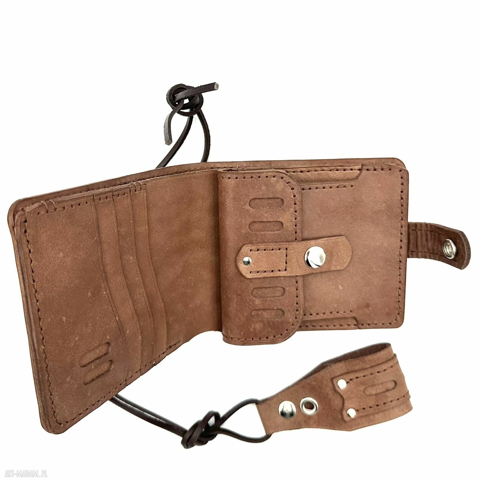 portfele: Ciemno brązowy portfel motocyklisty skórzany ręcznie uszyty. handmade