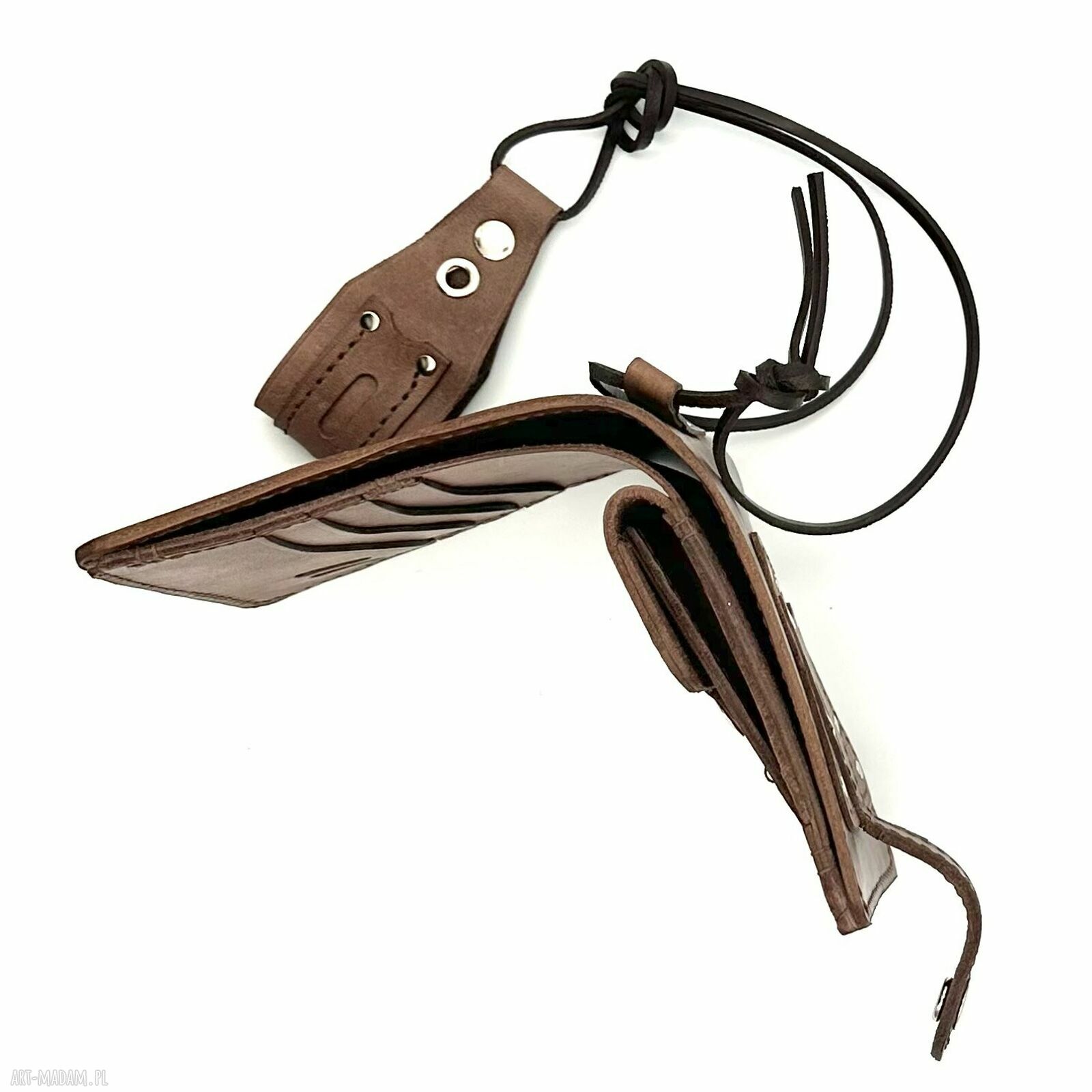 portfele: Ciemno brązowy portfel motocyklisty skórzany ręcznie uszyty. handmade