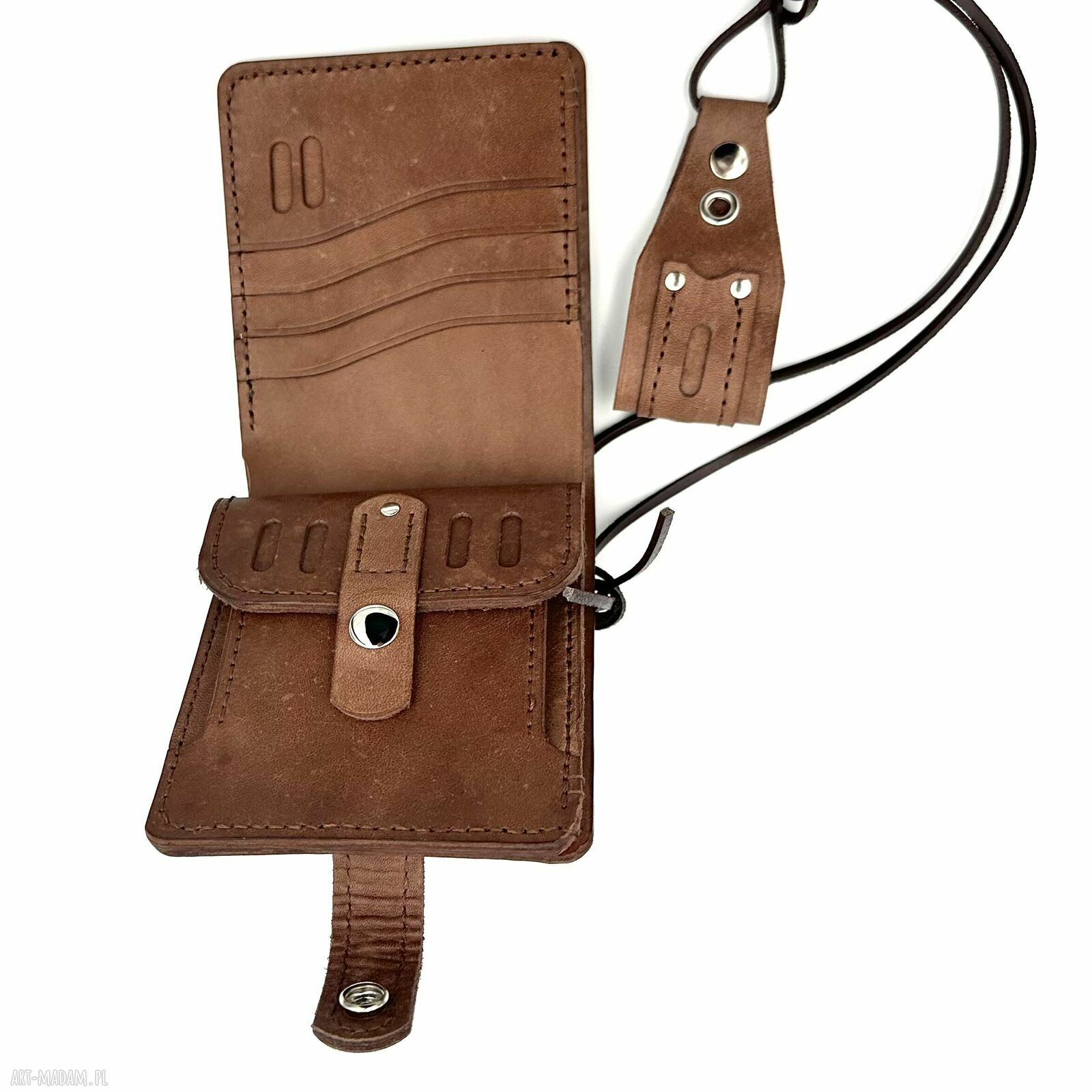 portfele: Ciemno brązowy portfel motocyklisty skórzany ręcznie uszyty. handmade