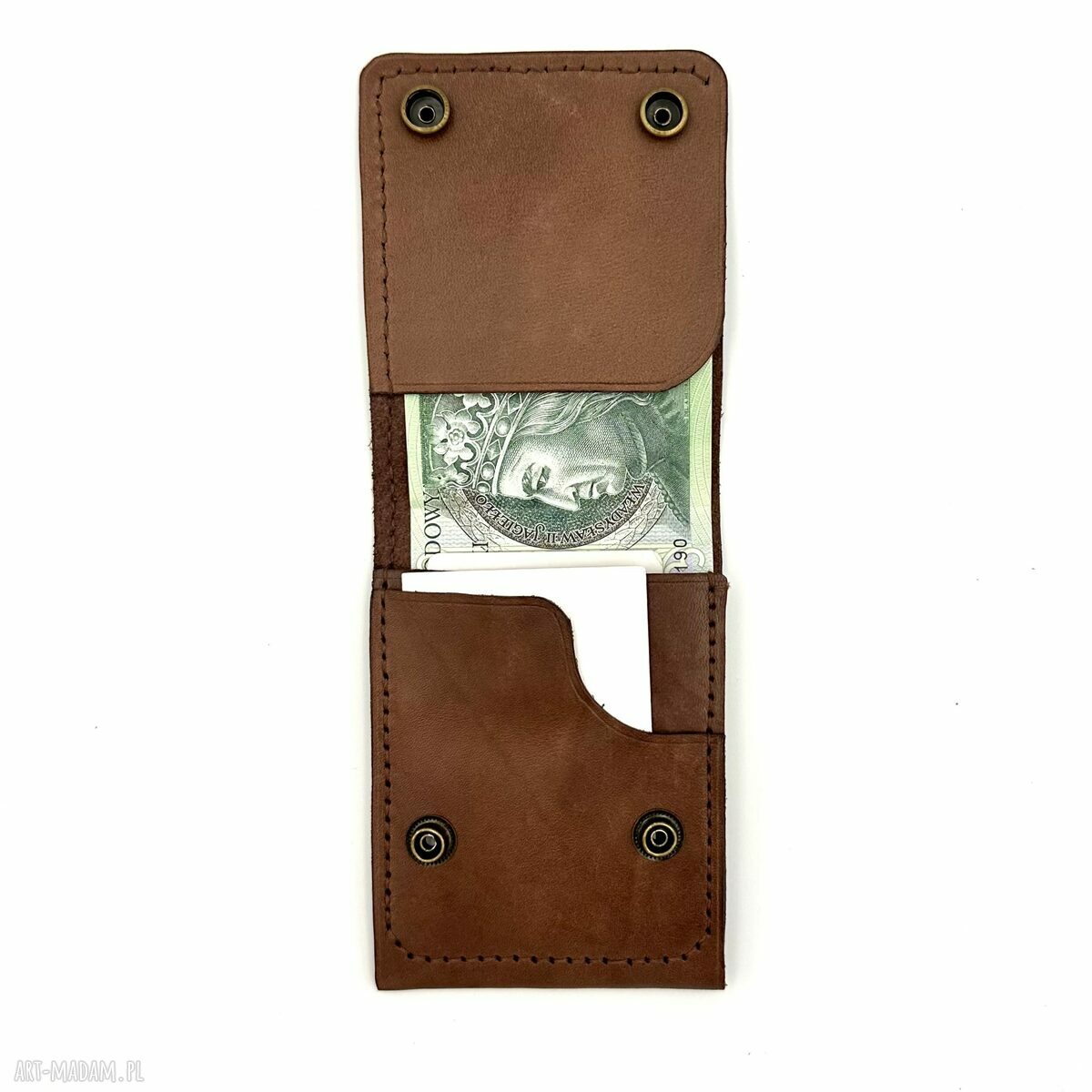 portfele: Ciemno brązowy portfel skórzany na karty. Handmade
