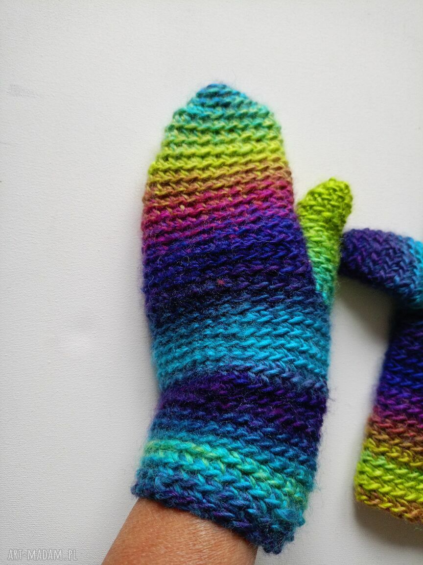 Oryginalne cieniowane rękawiczki na zimę - handmade z wełny (S/M)
