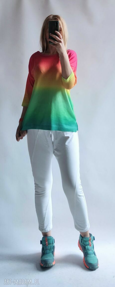Cieniowany sweter oversize z ombre - ręcznie robiony sweter damski