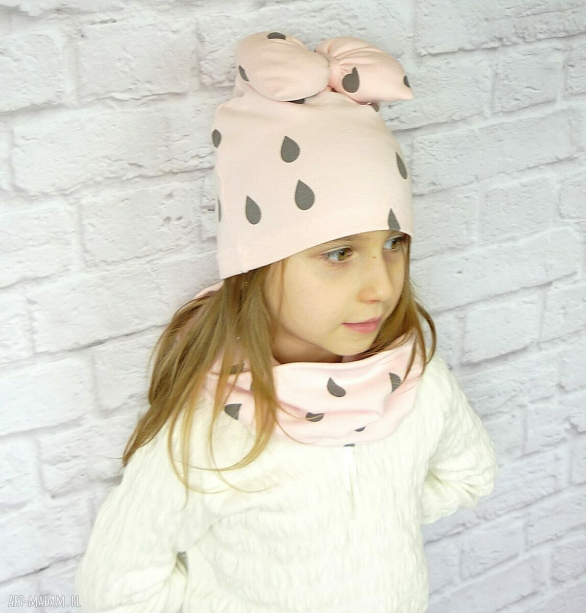 kominy: Cienki komplet dla dziewczynki, czapka, komin, opaska handmade