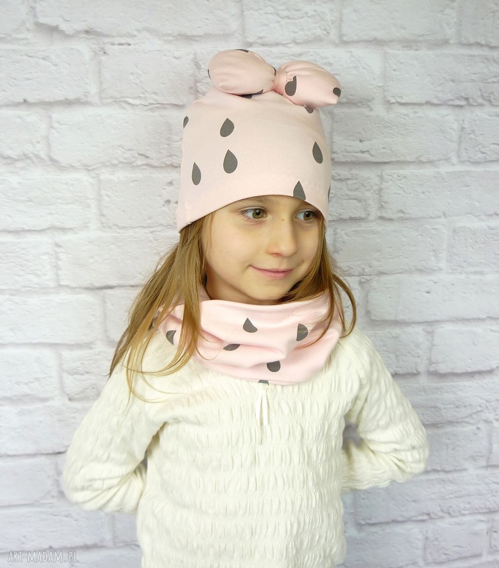 Cienki komplet dla dziewczynki czapka komin opaska dziewczynka