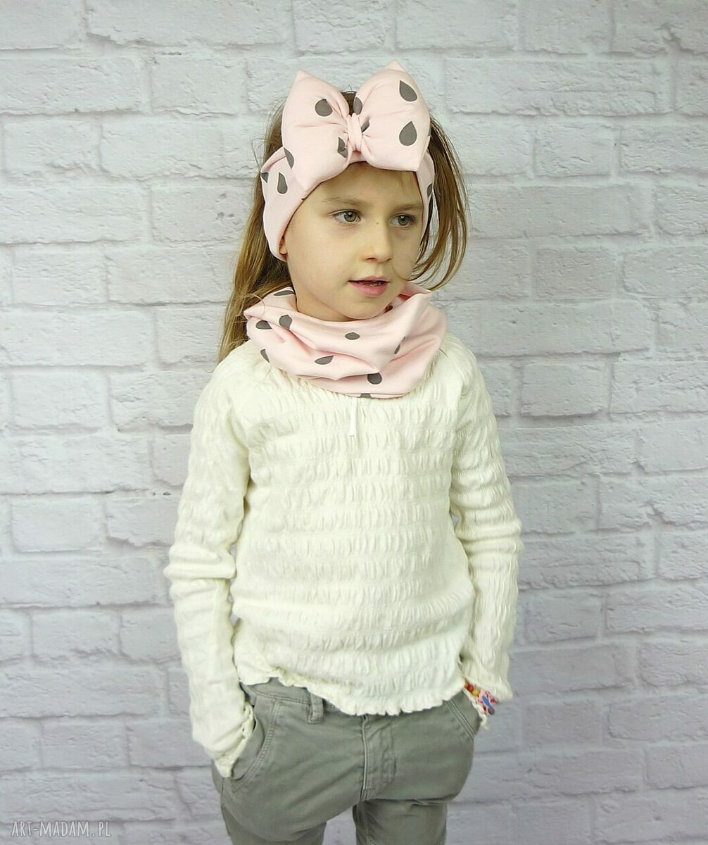 kominy: Cienki komplet dla dziewczynki, czapka, komin, opaska handmade