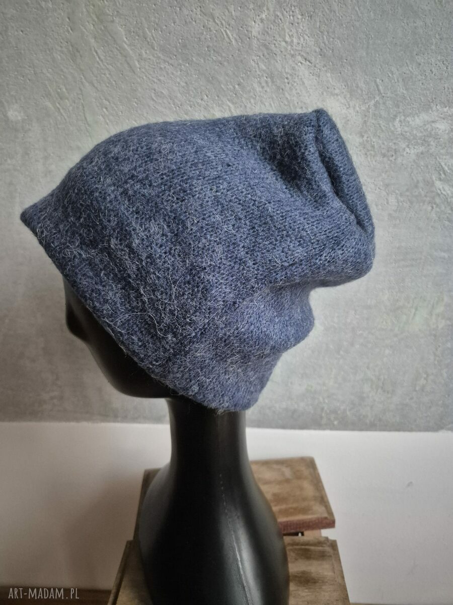 Ciepła niebieska czapka wełniana unisex Smerfetka na podszewce - rozmiar uniwersalny