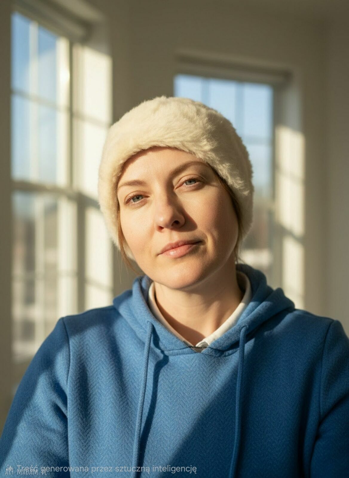 Kremowa damska czapka z miękkiego futra syntetycznego na podszewce