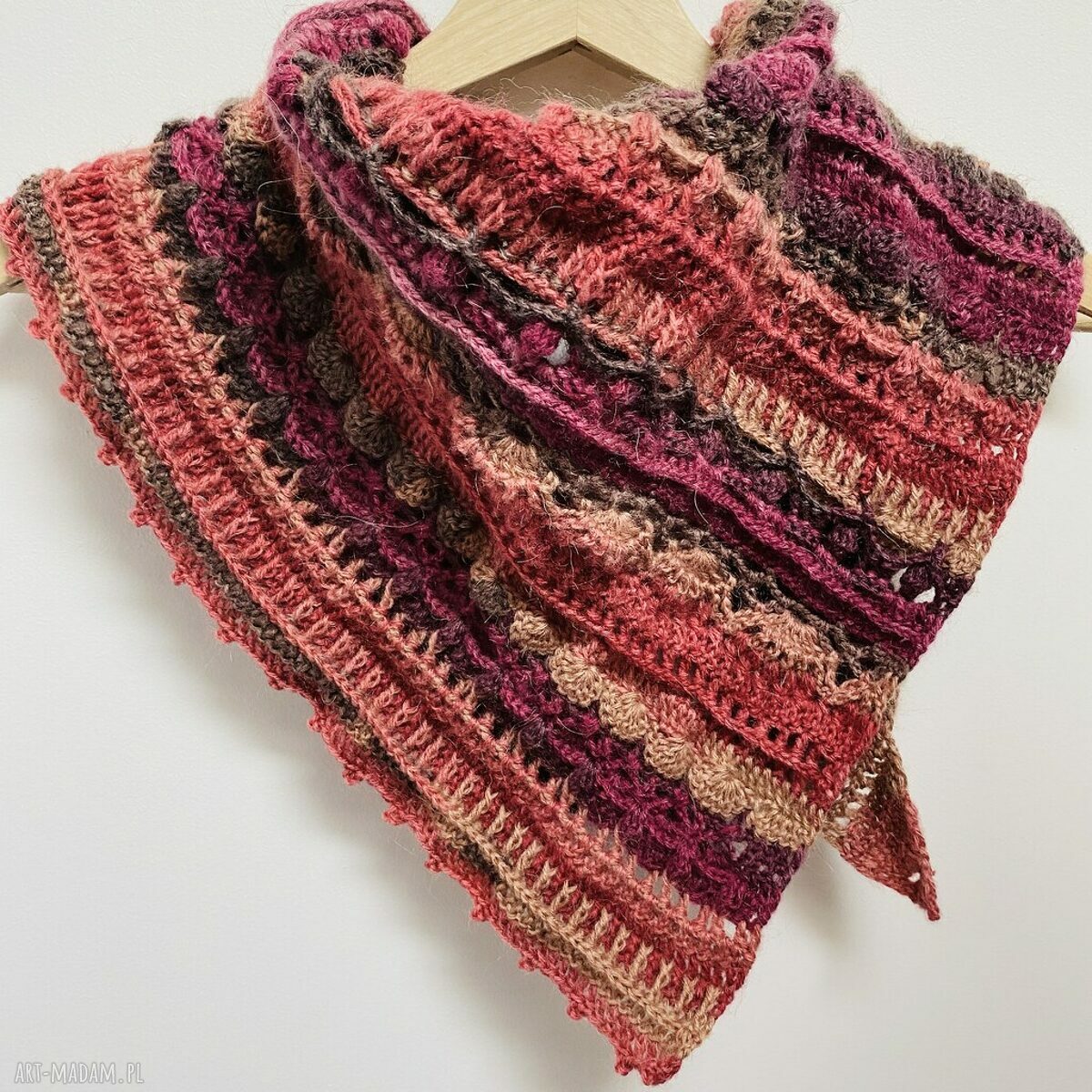 Ciepła zapinana apaszka z wełną merino - kolorowa chustka handmade