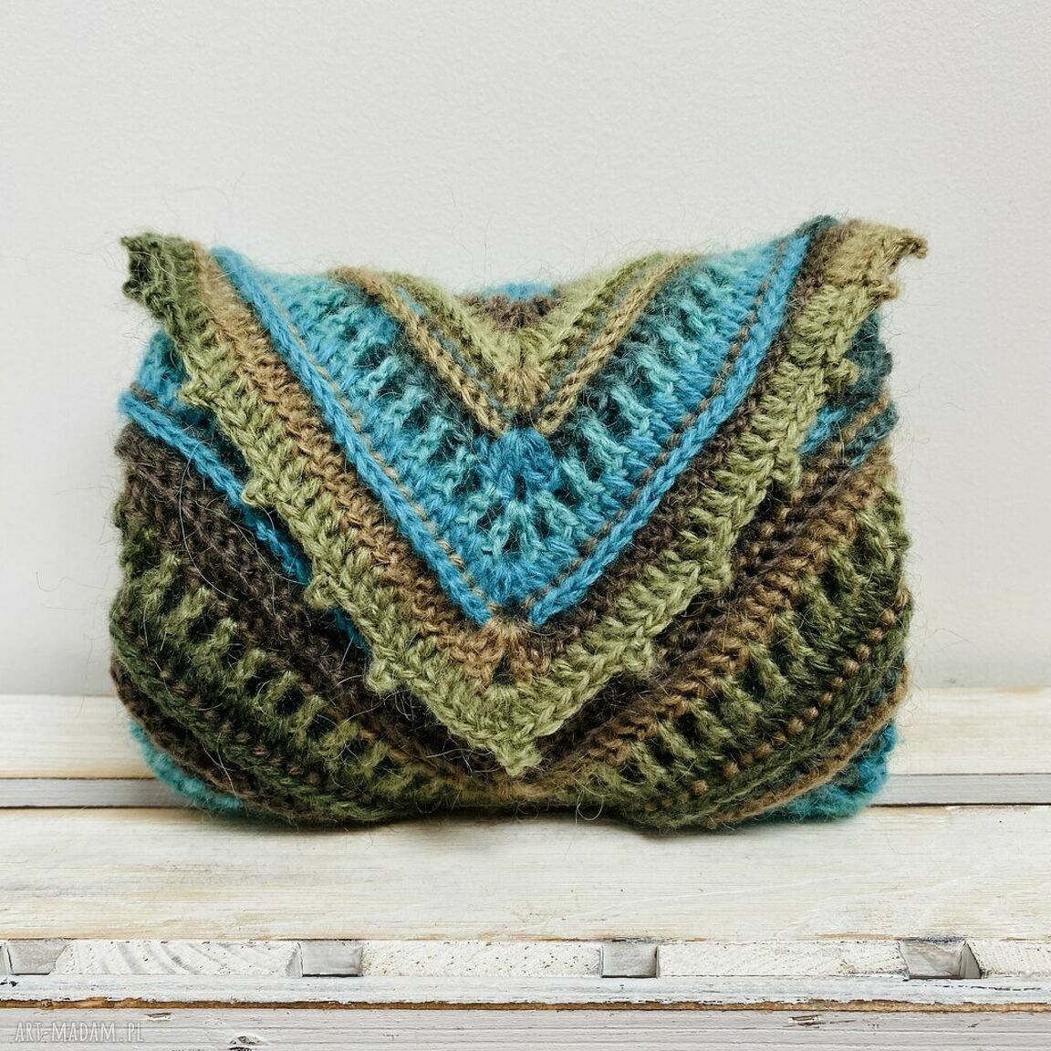 Ciepła zapinana apaszka z wełną merino - kolorowa chusta handmade