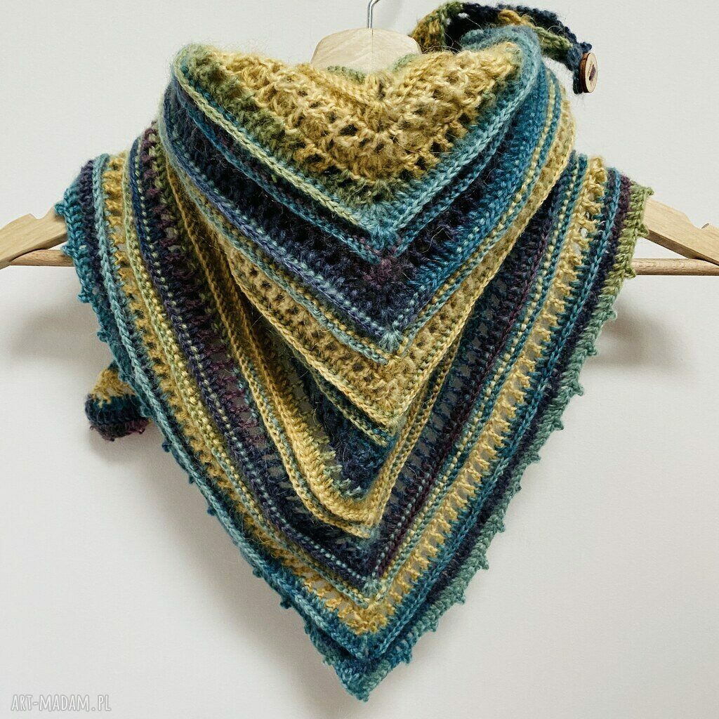 Kolorowa zapinana apaszka z wełną merino - handmade