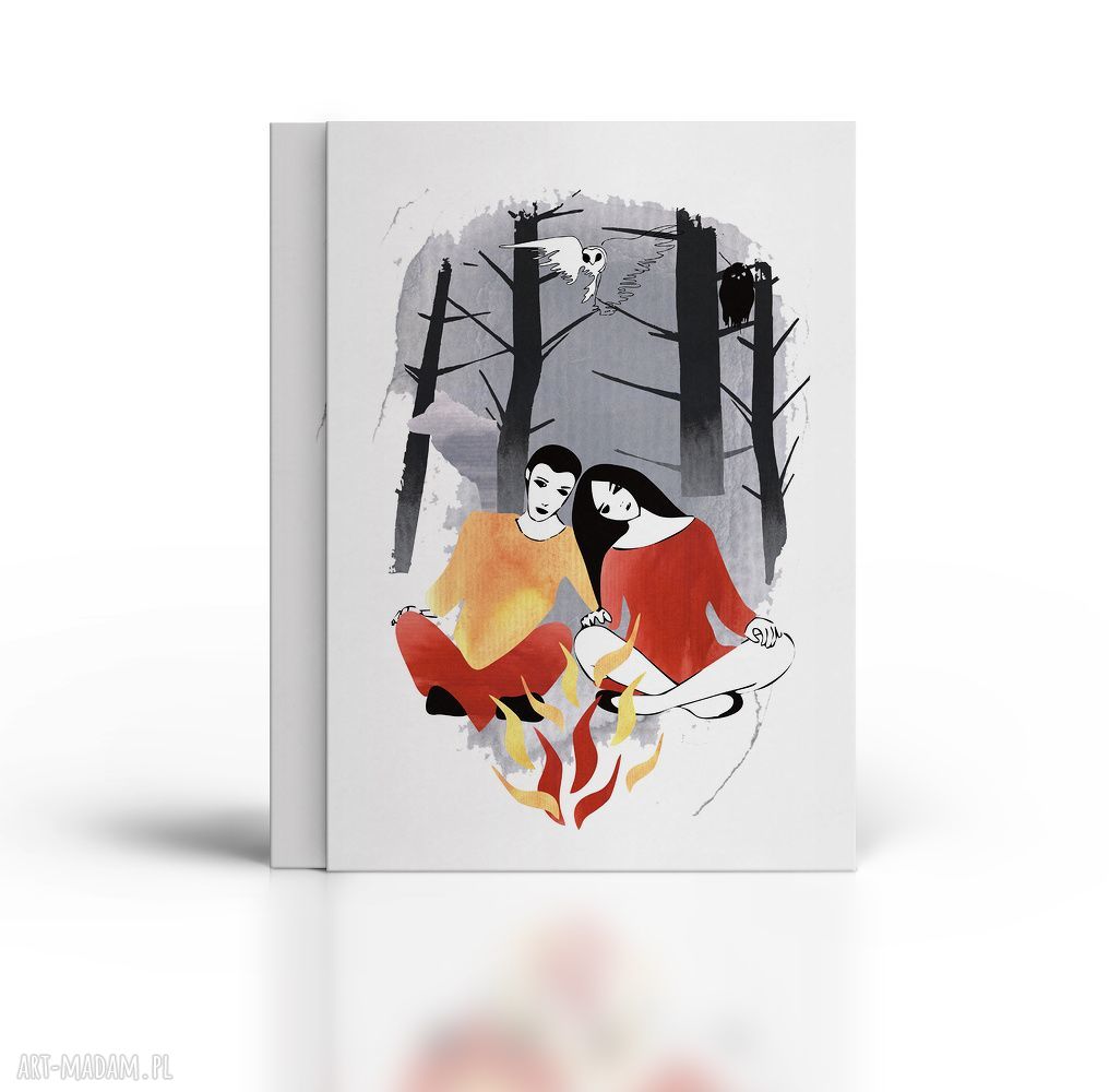 Ciepło w Zimowym Lesie - ilustracja zimowa A4 na ścianę