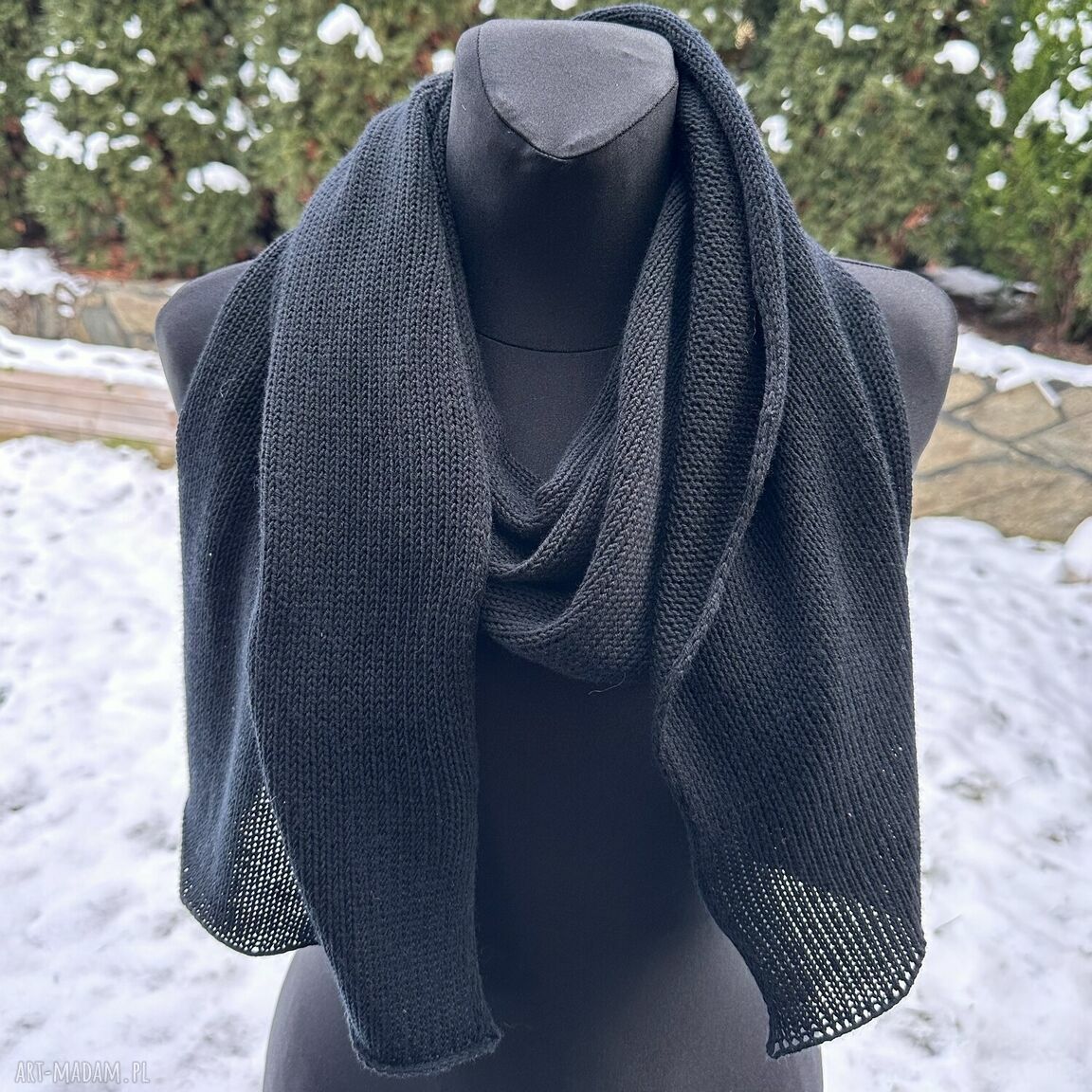 Damski szalik z wełny baby merino 100% Nitkowe Love, czarny 230x35 cm
