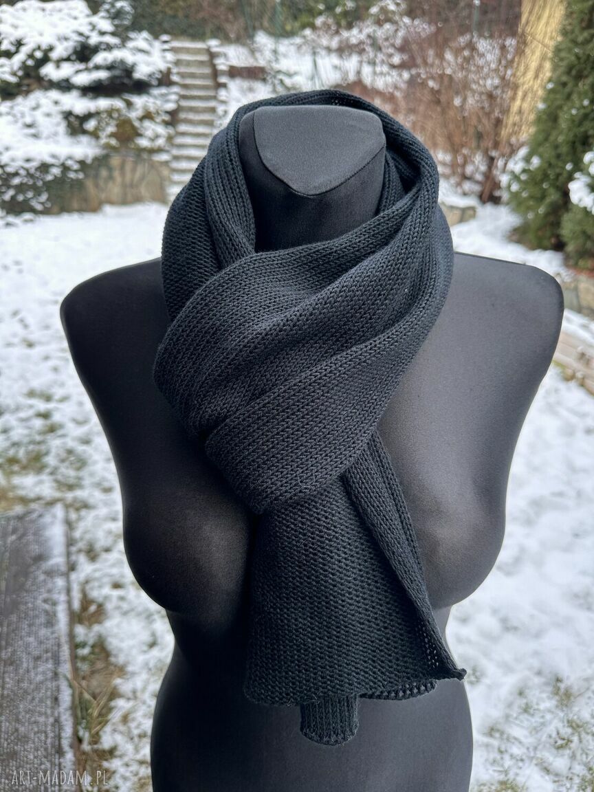 Damski szalik z wełny baby merino 100% Nitkowe Love, czarny 230x35 cm