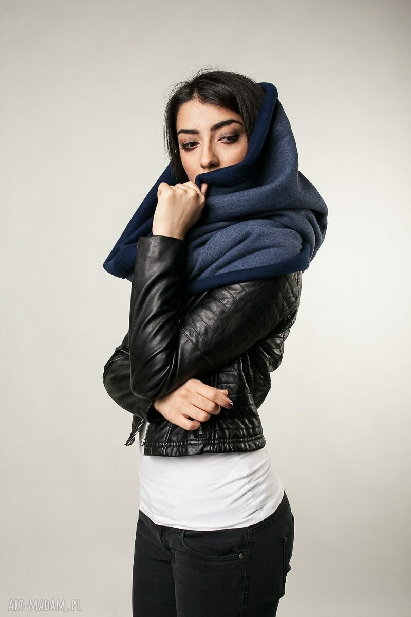 Ciepły komin ciemny jeans handmade Nashani
