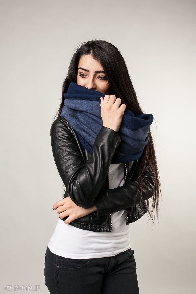 Ciepły komin ciemny jeans handmade Nashani