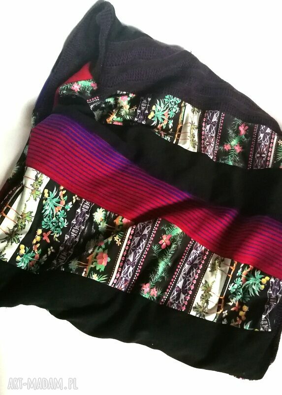 Ciepły duży komin patchworkowy damski boho na podszewce