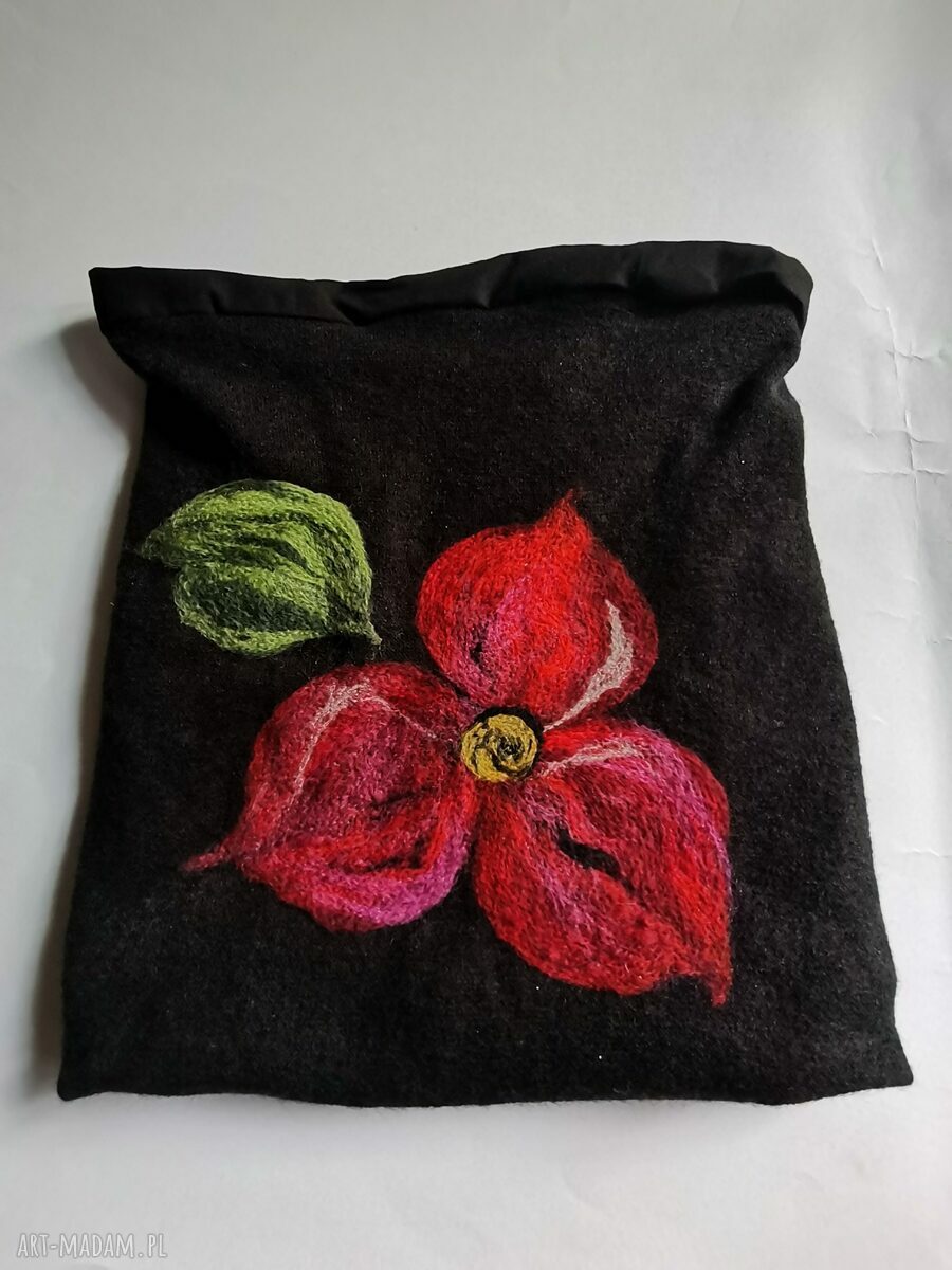 Komin ciepły wełniany filcowany z wełny merynosów Boho - 39x38 cm