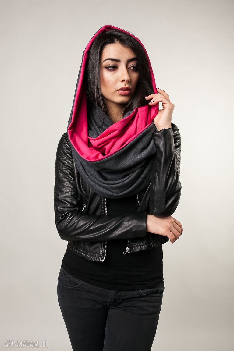 kominy: komin xxl dwustronny grafit malina ręcznie wykonane