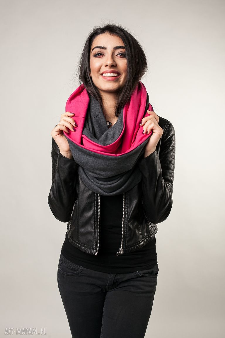 kominy: komin xxl dwustronny grafit malina ręcznie wykonane