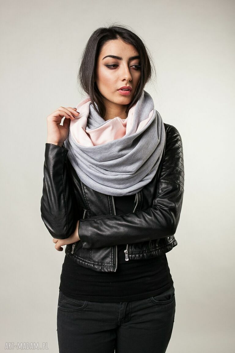 kominy: komin xxl dwustronny szary pudrowy róż ręcznie wykonane