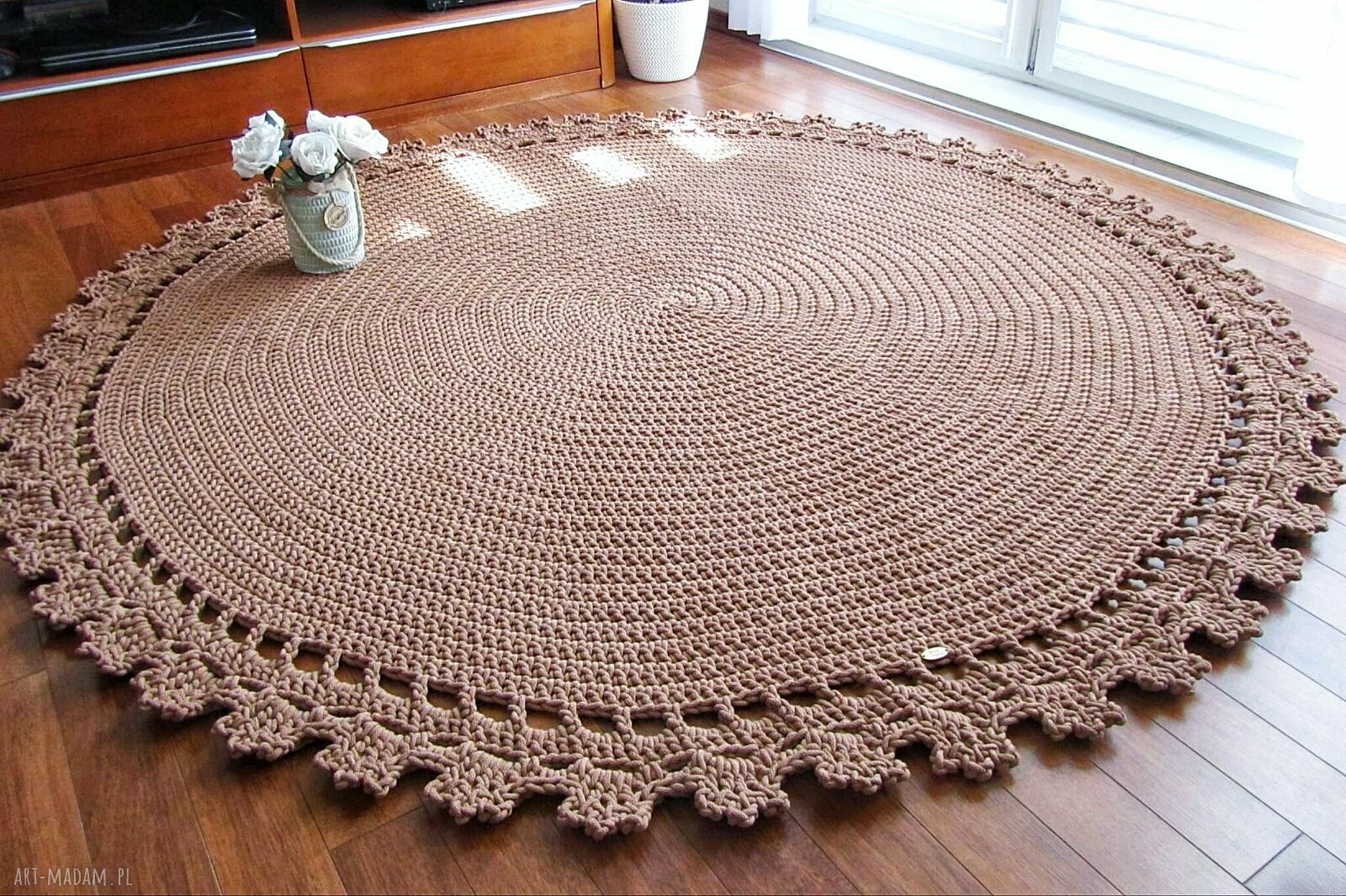 Dywan Circle 160 cm ze sznurka bawełnianego - ręcznie szydełkowany dywan okrągły
