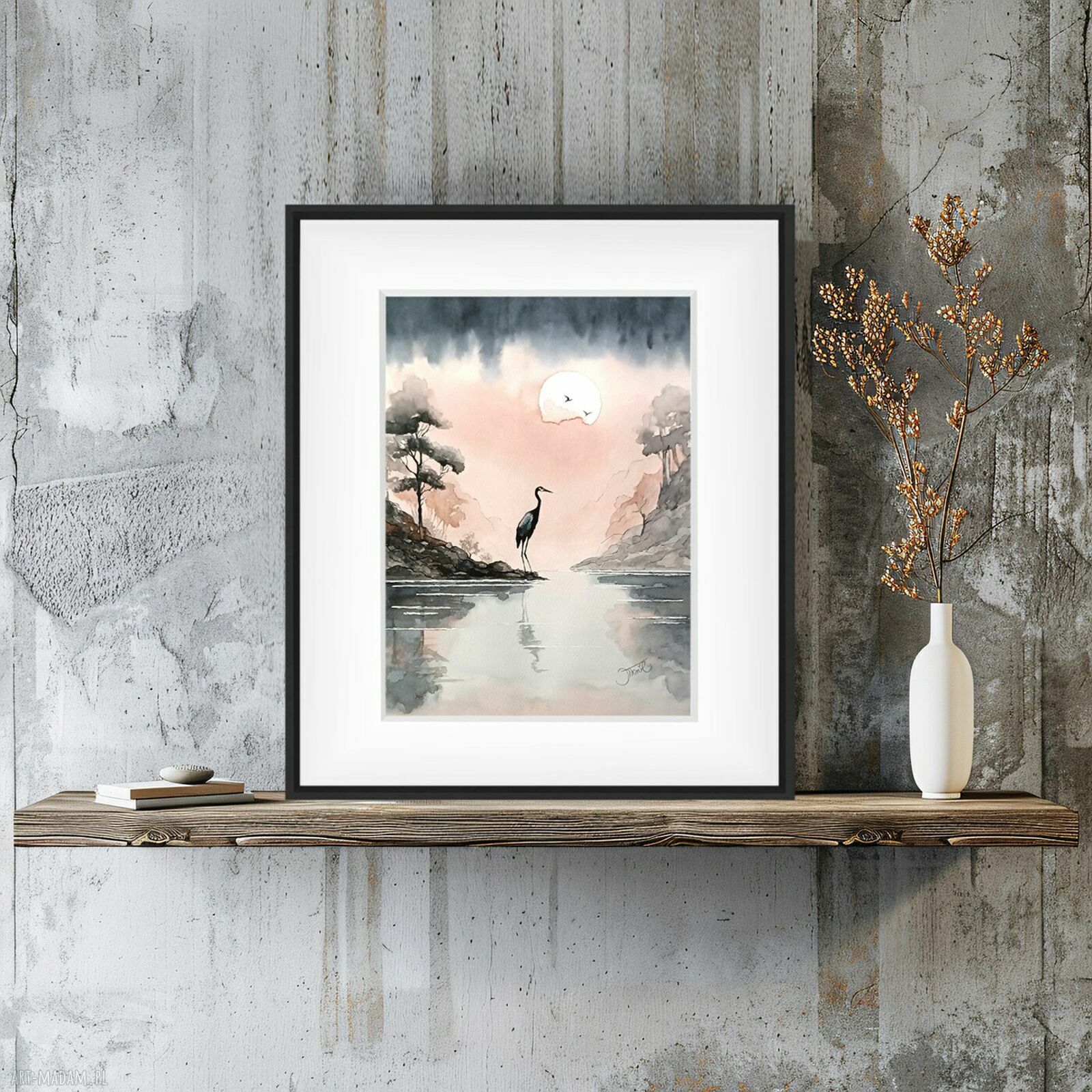 Cisza i żuraw - akwarela 24x32 cm