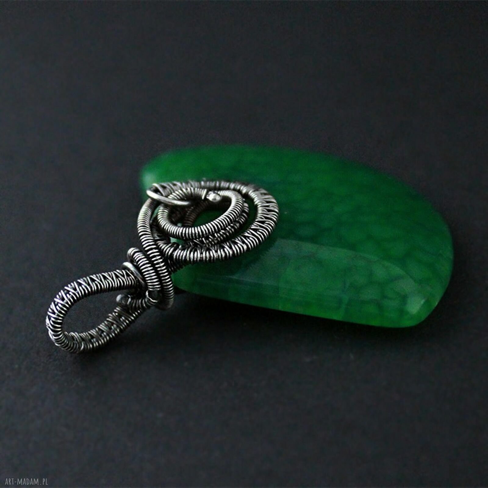 Cleo - duży zielony wisior z agatem w wire wrapping