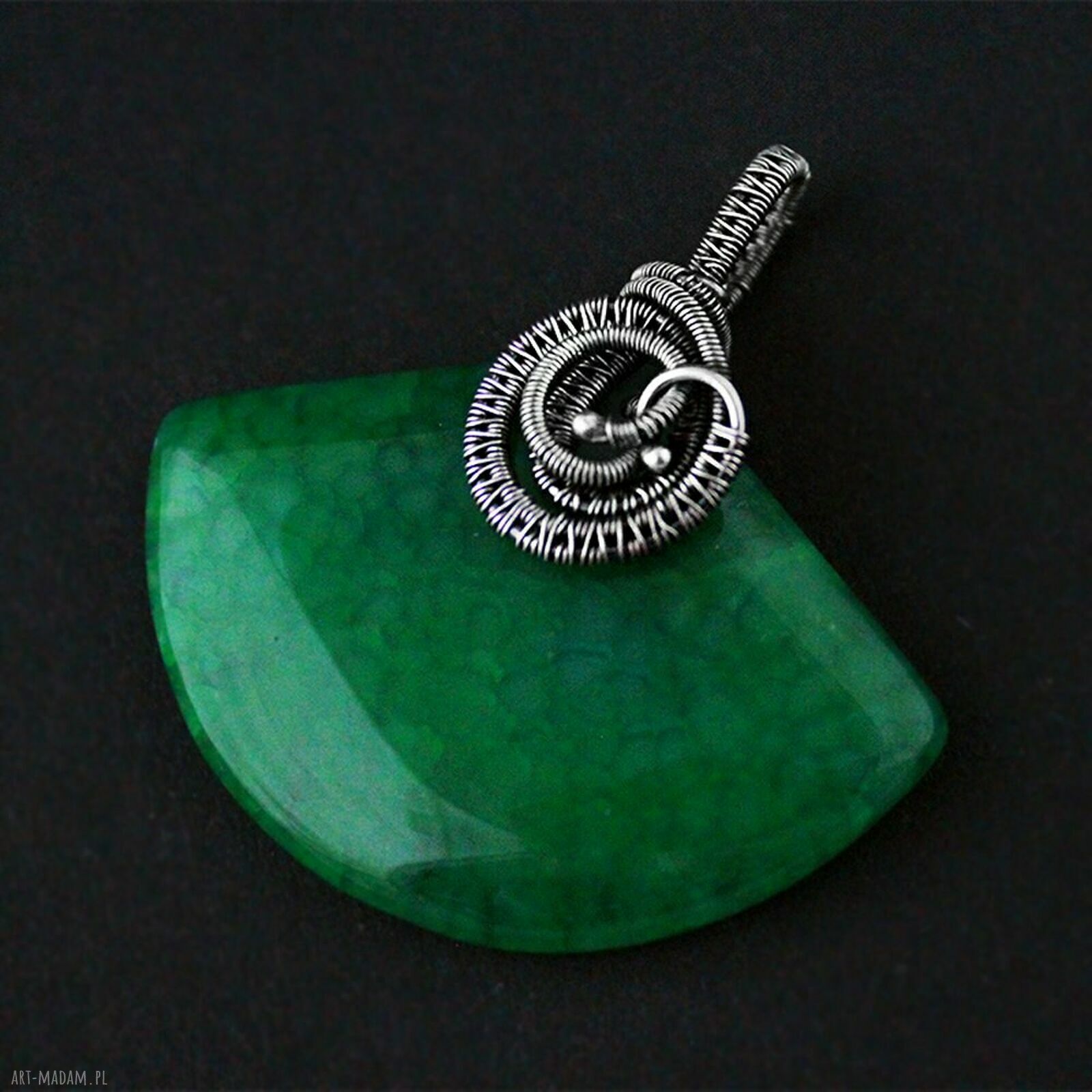 Cleo - duży zielony wisior z agatem w wire wrapping