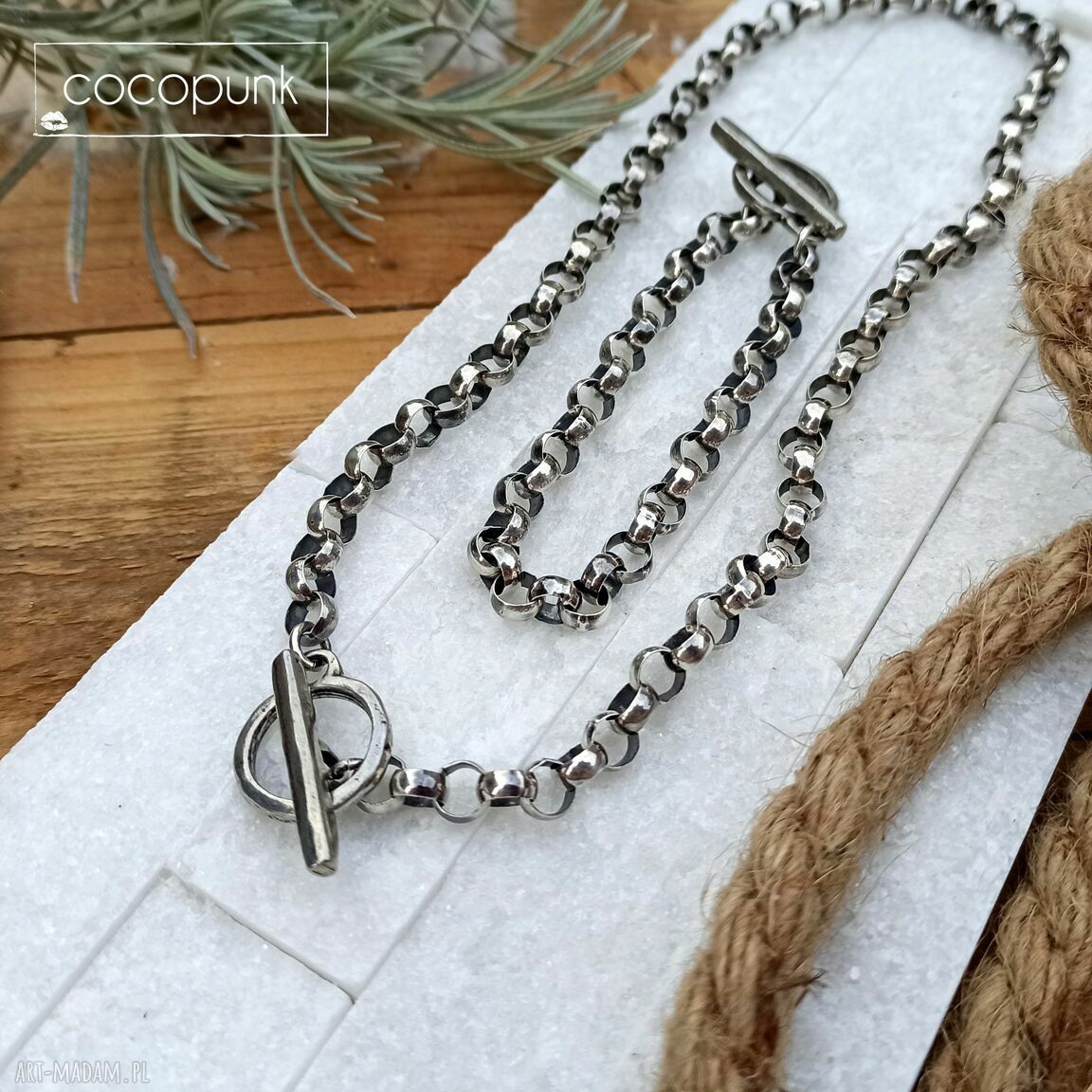 bransoletki: Bransoleta srebro łańcuchowa z zapięciem toggle. hand made