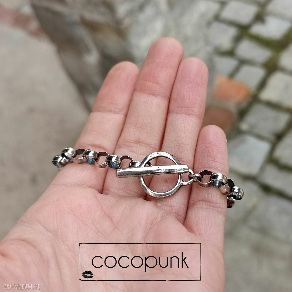 bransoletki: Bransoleta srebro łańcuchowa z zapięciem toggle. hand made