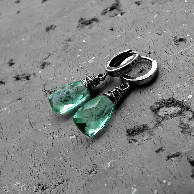 kolczyki: KROPLE KOLCZYKI SREBRO I KWARC MIĘTOWY. HandMade