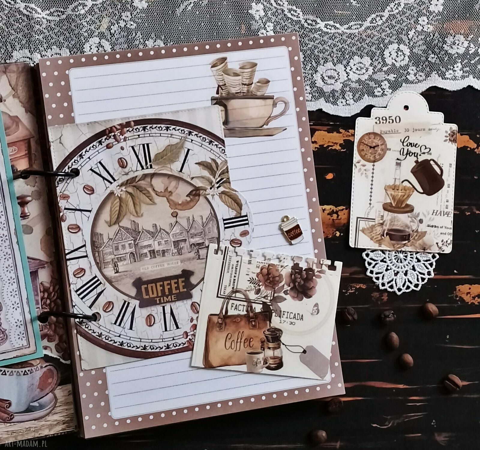 Coffee bar - retro notatnik A5 z filiżanką kawy (pamiętnik na 100 kartek)