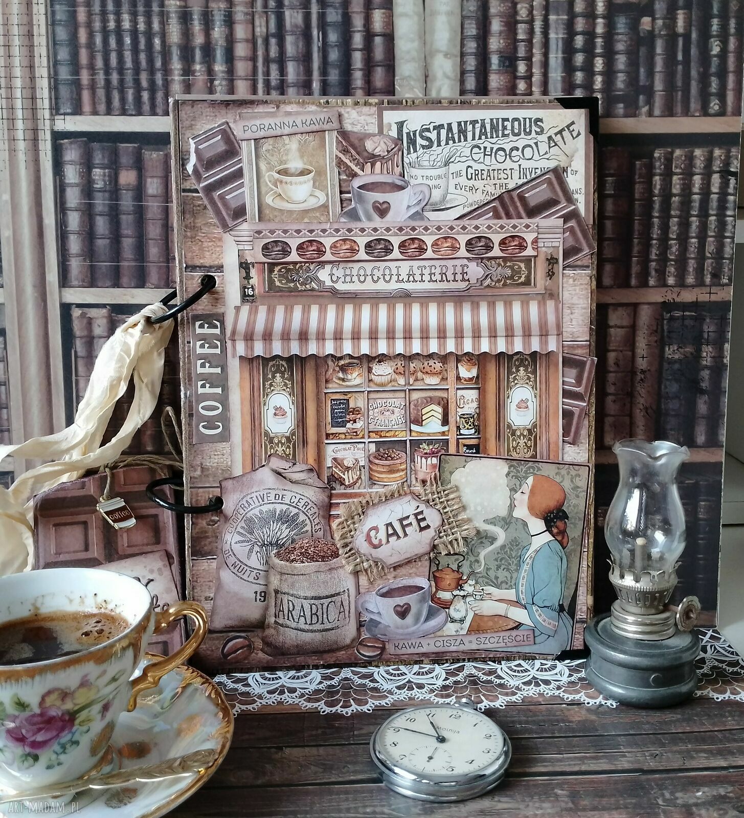 Coffee bar - retro notatnik A5 z filiżanką kawy (pamiętnik na 100 kartek)