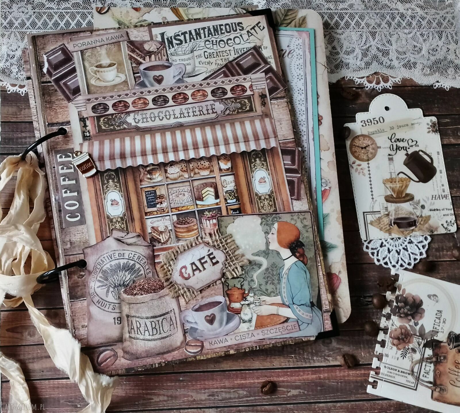 Coffee bar - retro notatnik A5 z filiżanką kawy pamiętnik na 100 kartek