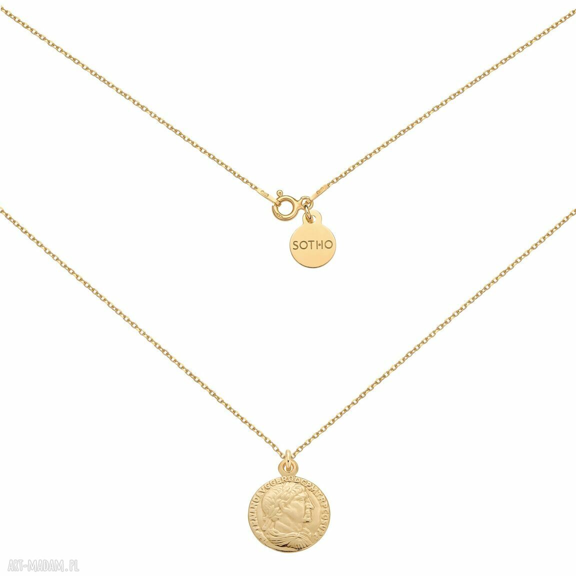 Złoty naszyjnik medalion coins moneta gold łańcuszkowy