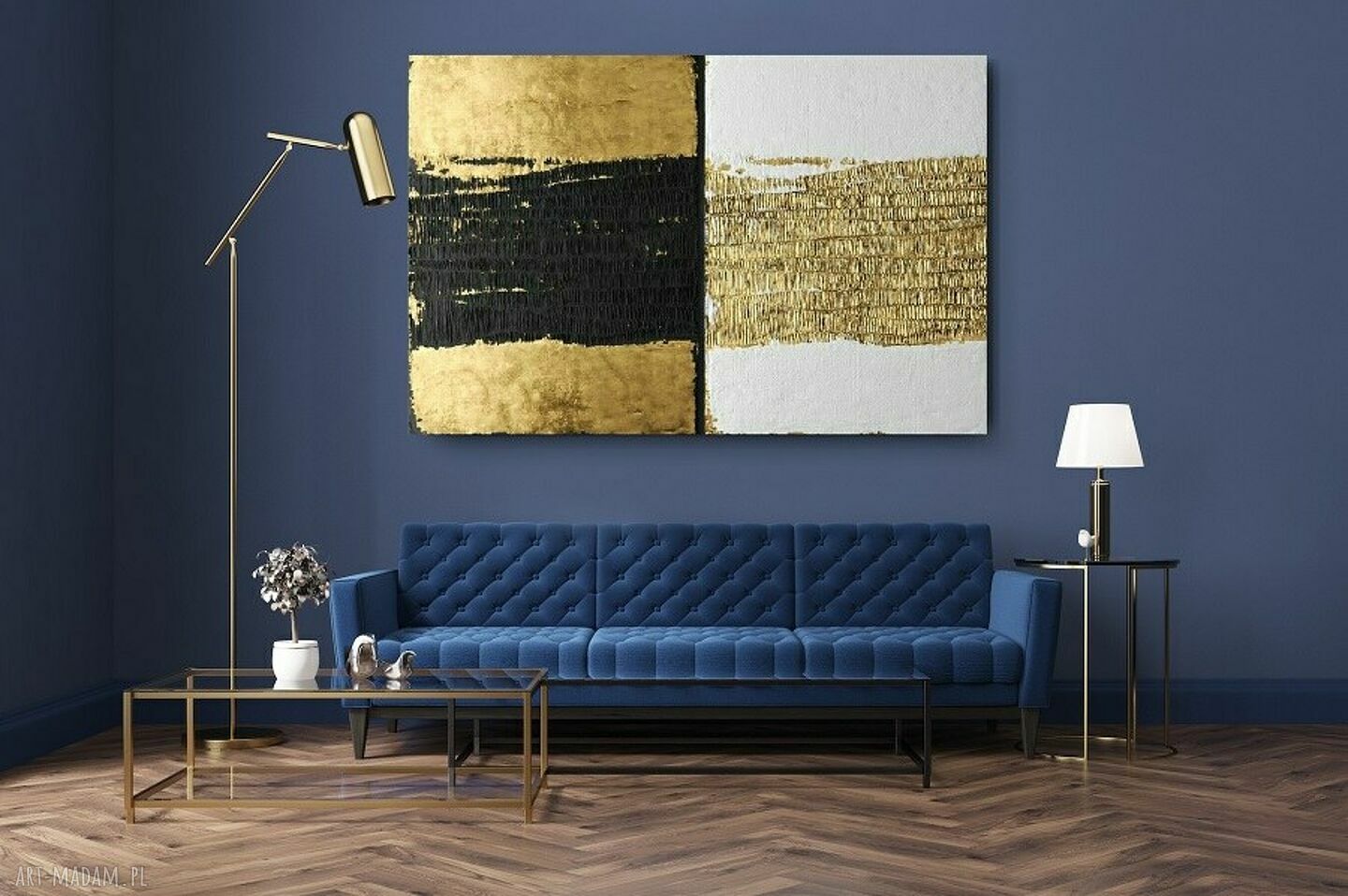 Dyptyk Kontrasico art&texture: czarno-biały z złotymi akcentami na płótnie